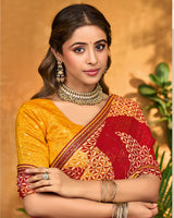 Vishal Prints Maroon Red Printed Chiffon Saree With Diamond Work And Fancy Border