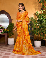 Vishal Prints Carrot Orange Printed Patterned Chiffon Saree With Fancy Border