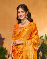 Vishal Prints Carrot Orange Printed Patterned Chiffon Saree With Fancy Border