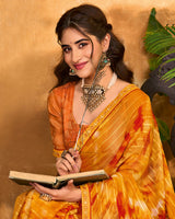 Vishal Prints Carrot Orange Printed Patterned Chiffon Saree With Fancy Border