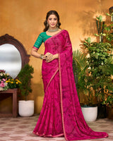 Vishal Prints Magenta Pink Printed Fancy Chiffon Saree With Diamond Work And Fancy Border