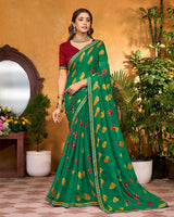 Vishal Prints Emerald Green Printed Chiffon Saree With Fancy Border
