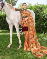 Vishal Prints Fawn Digital Print Chiffon Saree With Foil Print And Diamond Piping