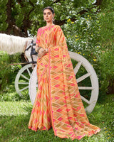 Vishal Prints Pink Digital Print Chiffon Saree With Foil Print And Diamond Piping
