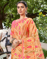 Vishal Prints Pink Digital Print Chiffon Saree With Foil Print And Diamond Piping