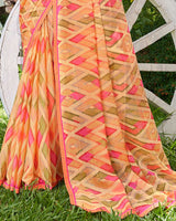 Vishal Prints Pink Digital Print Chiffon Saree With Foil Print And Diamond Piping