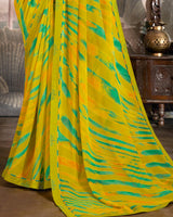 Vishal Prints Olive Yellow Printed Georgette Saree With Fancy Border