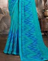 Vishal Prints Dark Turquoise Blue Printed Georgette Saree With Fancy Border