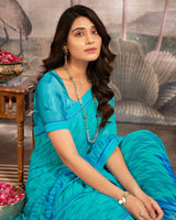 Vishal Prints Dark Turquoise Blue Printed Georgette Saree With Fancy Border