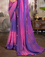 Vishal Prints Eminence Violet Printed Georgette Saree With Fancy Border