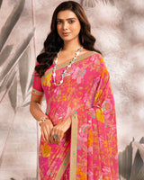 Vishal Prints Dark Pink Printed Georgette Saree With Fancy Border
