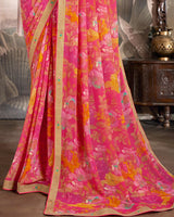 Vishal Prints Dark Pink Printed Georgette Saree With Fancy Border