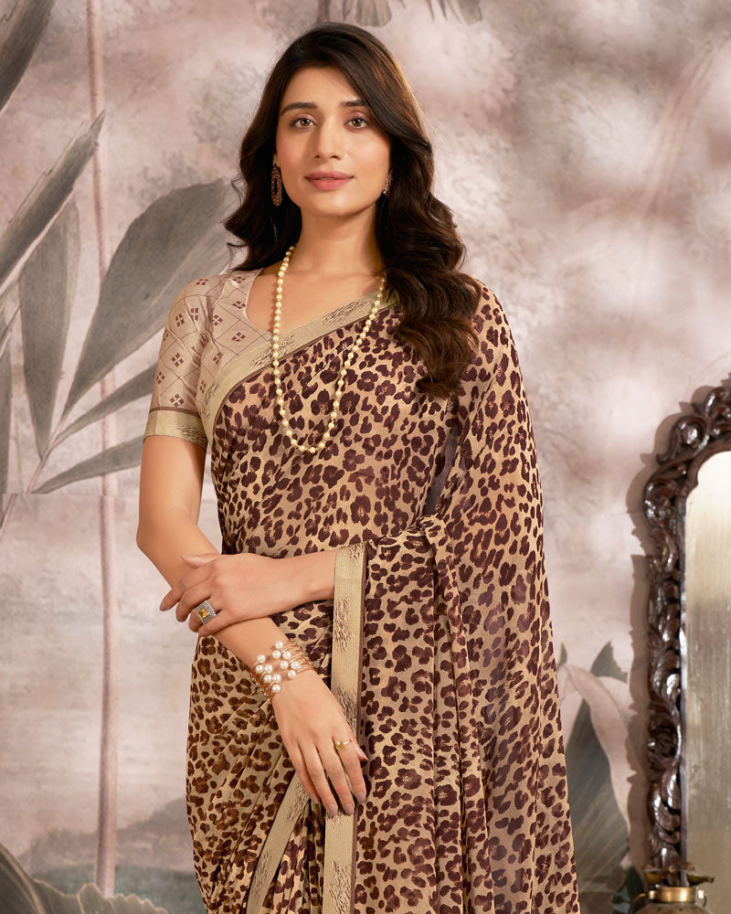 Vishal Prints Brown Printed Georgette Saree With Fancy Border