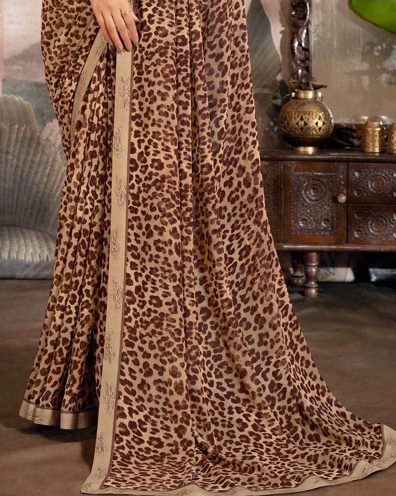 Vishal Prints Brown Printed Georgette Saree With Fancy Border