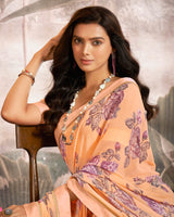 Vishal Prints Pastel Orange Printed Georgette Saree With Fancy Border