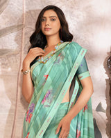 Vishal Prints Sea Green Printed Georgette Saree With Fancy Border