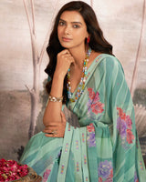 Vishal Prints Sea Green Printed Georgette Saree With Fancy Border