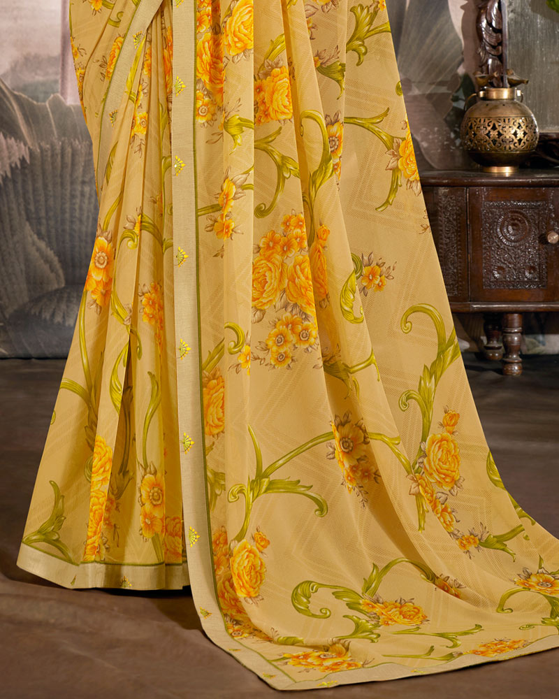 Vishal Prints Mustard Printed Georgette Saree With Fancy Border