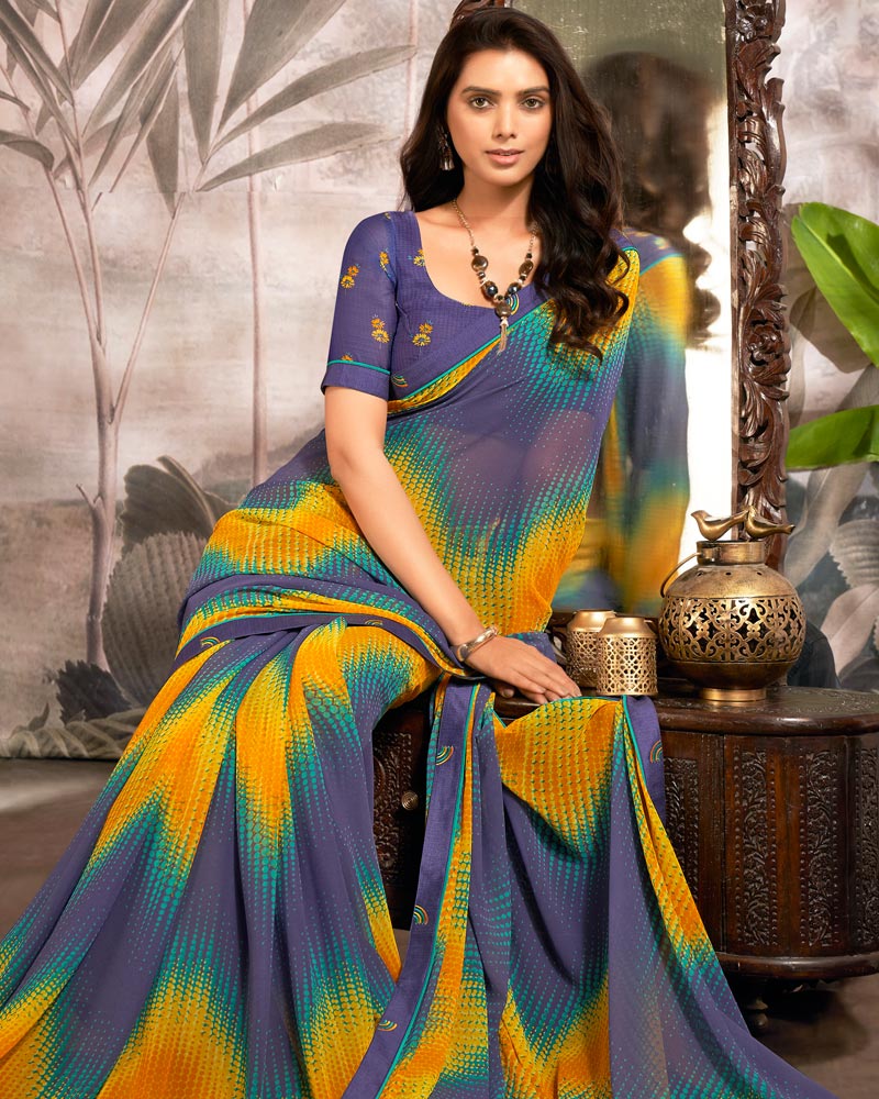 Vishal Prints Smoky Purple Printed Georgette Saree With Fancy Border