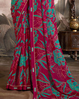 Vishal Prints Paprika Red Printed Georgette Saree With Fancy Border