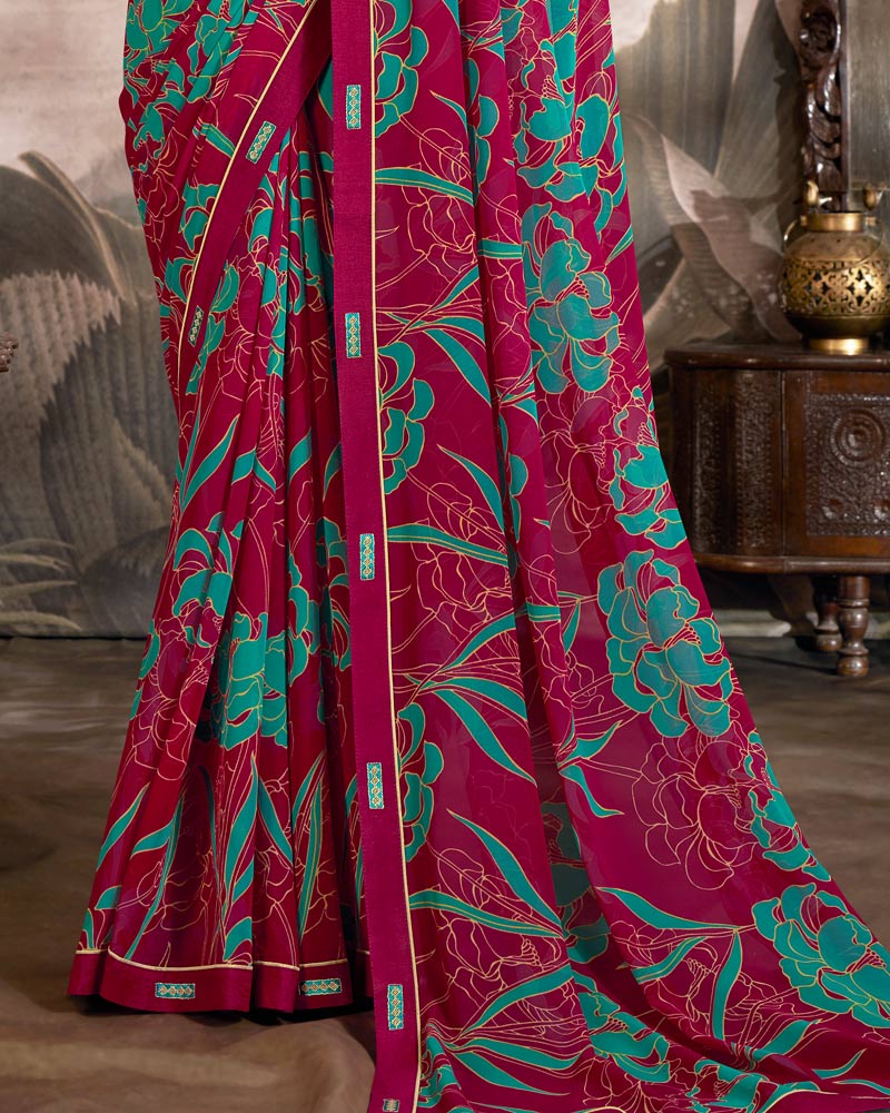 Vishal Prints Paprika Red Printed Georgette Saree With Fancy Border