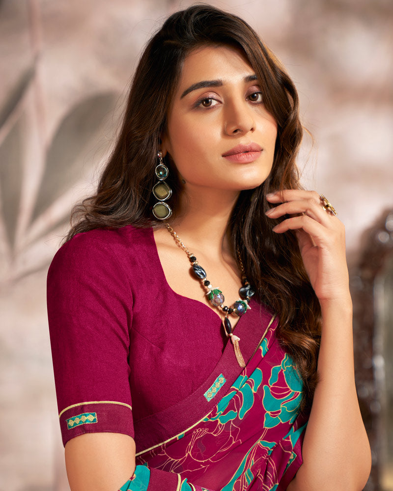 Vishal Prints Paprika Red Printed Georgette Saree With Fancy Border
