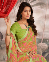 Vishal Prints Olive Green Printed Georgette Saree With Fancy Border