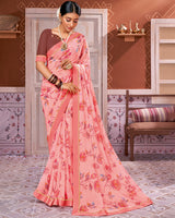 Vishal Prints Light Salmon Georgette Saree With Satin Border