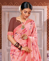 Vishal Prints Light Salmon Georgette Saree With Satin Border