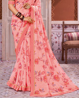 Vishal Prints Light Salmon Georgette Saree With Satin Border
