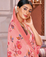 Vishal Prints Light Salmon Georgette Saree With Satin Border