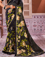 Vishal Prints Black Georgette Saree With Satin Border