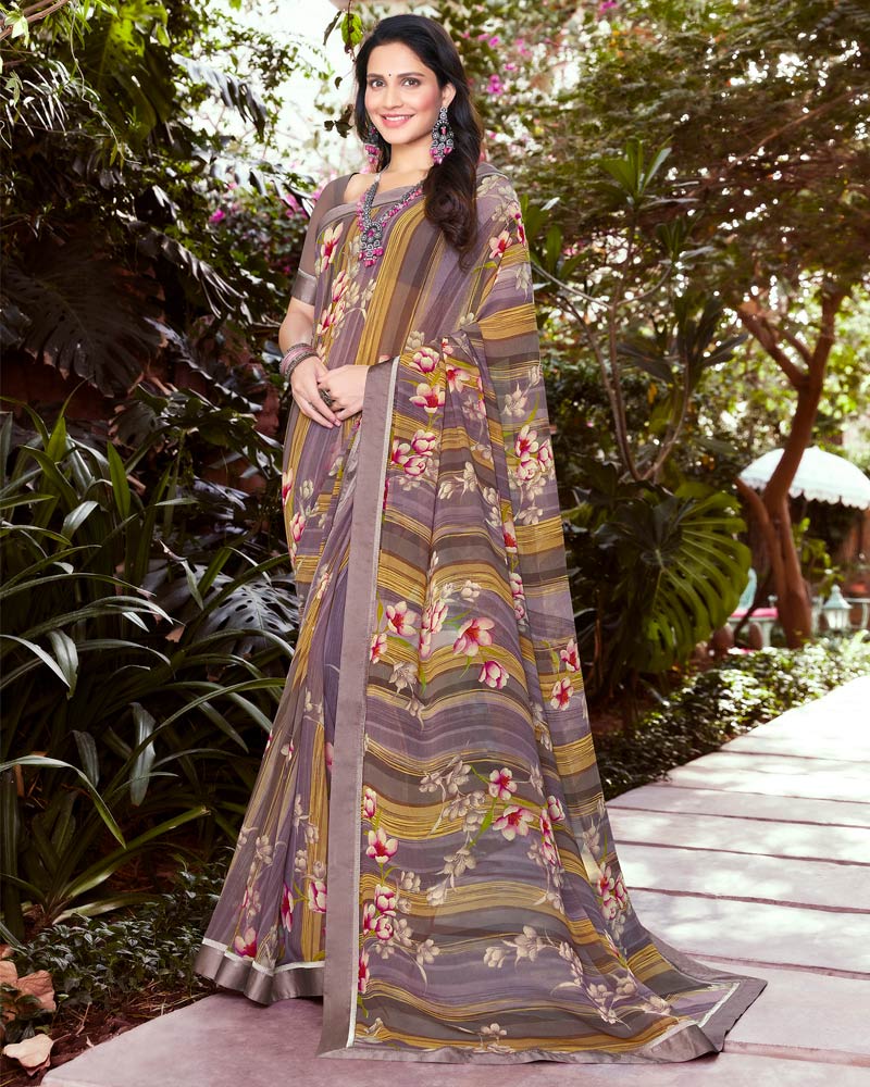 Vishal Prints Light Purple Printed Georgette Saree With Satin Border