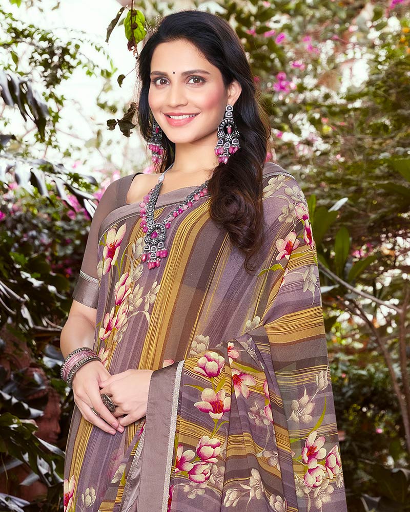 Vishal Prints Light Purple Printed Georgette Saree With Satin Border