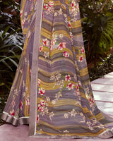 Vishal Prints Light Purple Printed Georgette Saree With Satin Border