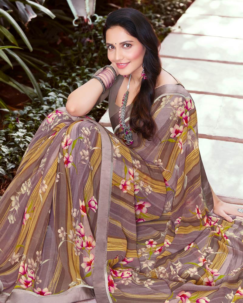 Vishal Prints Light Purple Printed Georgette Saree With Satin Border