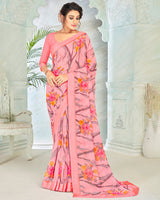 Vishal Prints Baby Pink Printed Georgette Saree With Border