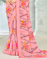 Vishal Prints Baby Pink Printed Georgette Saree With Border