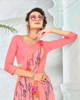 Vishal Prints Baby Pink Printed Georgette Saree With Border