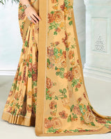 Vishal Prints Sand Brown Printed Georgette Saree With Border