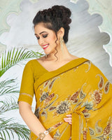 Vishal Prints Dark Yellow Printed Georgette Saree With Border
