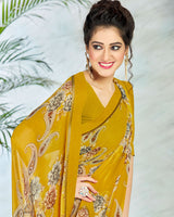 Vishal Prints Dark Yellow Printed Georgette Saree With Border