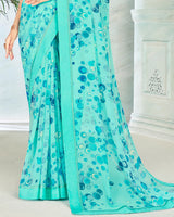 Vishal Prints Turquoise Blue Printed Georgette Saree With Border