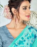Vishal Prints Turquoise Blue Printed Georgette Saree With Border