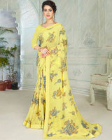 Vishal Prints Pastel Yellow Printed Georgette Saree With Border