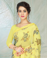 Vishal Prints Pastel Yellow Printed Georgette Saree With Border