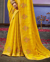 Vishal Prints Golden Yellow Designer Patterned Chiffon Saree With Embroidery Work And Fancy Border