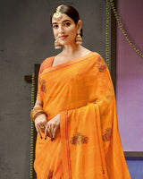 Vishal Prints Saffron Color Designer Patterned Chiffon Saree With Embroidery Work And Fancy Border