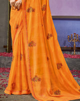 Vishal Prints Saffron Color Designer Patterned Chiffon Saree With Embroidery Work And Fancy Border