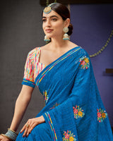 Vishal Prints Orient Blue Designer Patterned Chiffon Saree With Embroidery Work And Fancy Border